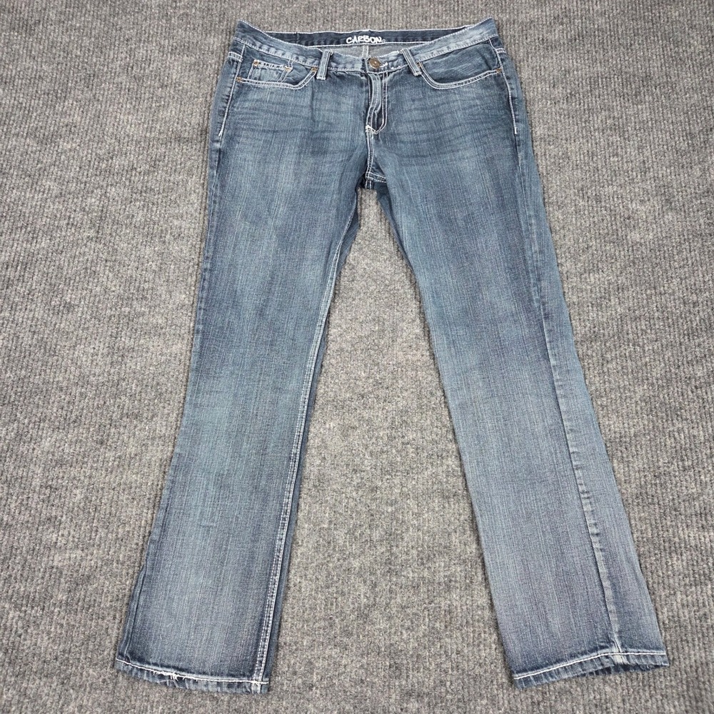 Carbon Mens Straight Leg‎ Jeans Blue Medium Wash Contrast Stitch 32x30 (34X30))